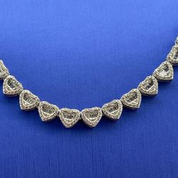 925 Sterling Silver CZ 18” Hearts Necklace 34.90g 6mm 200703/6