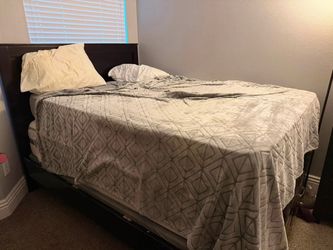 Dark Wood Queen Bed Frame with dresser