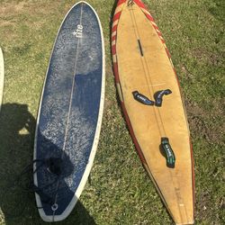 2 Surfboards Funboard + Vintage Longboard w/ DaKine Handles