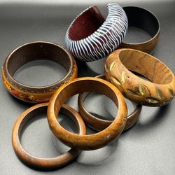 Lot - 7 Bangles/Bracelets Wood