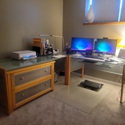 Modern Industrial Style Desk With Filing Cabinet 
