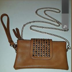 Olivia Miller Convertible Wristlet Mini Handbag w GOLD Tone Chain Strap