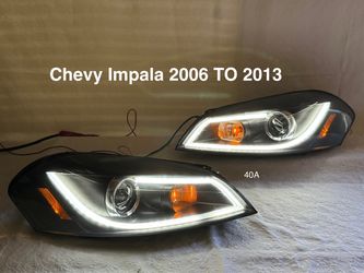 Chevy Impala 2006 TO 2013 LED DRL Strip Projector Headlights - Gloss Black / Clear
