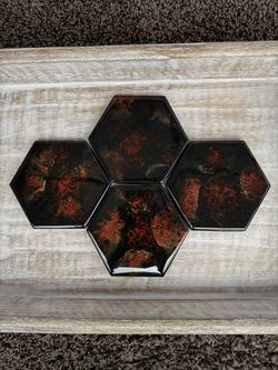 Red Black Gold Ceramic Acrylic Resin Tile Coasters 