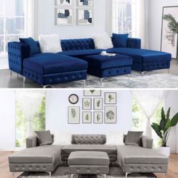 Blue Sectional Sofa - Ottoman Sold Separate 