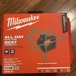 Milwaukee M12 12-Volt Lithium-lon Cordless Green 250 ft. 3-Plane Laser Level Kit with One 4.0 Ah Battery, Charger and Case