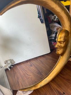 Gold Crescent Moon Face Decorative Wall Mirror