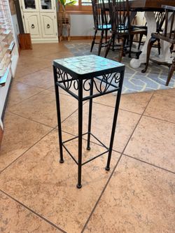 Wrought Iron Plant Stand with Tile Top