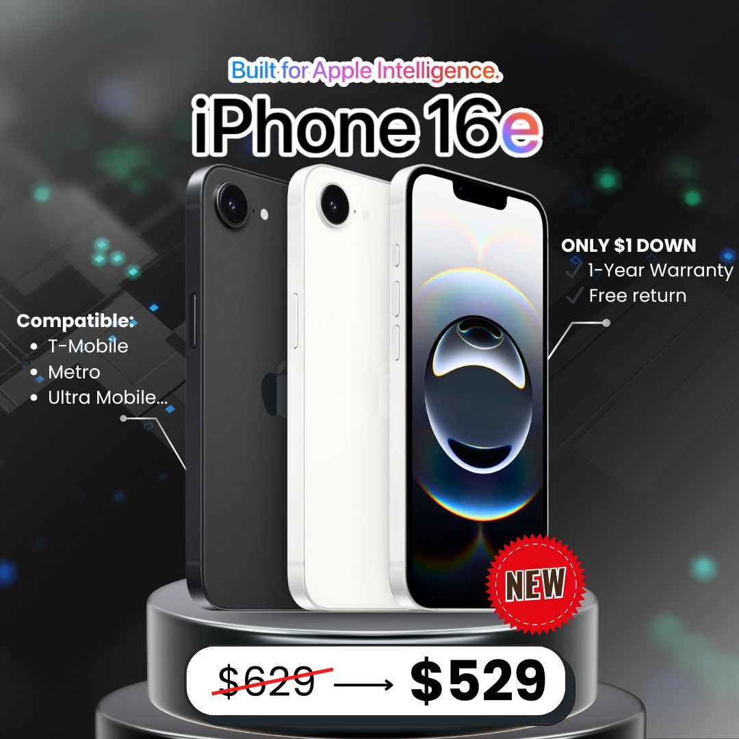 📱 iPhone 16e – Brand New for $529 or $1 Down | Save Up to $70 | Includes 1-Year Warranty