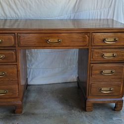 Rare Solid Teak Hardwood 7 Drawer Desk