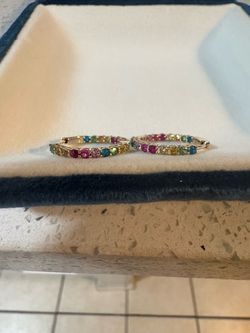 10k Natural Rainbow Sapphire Hoops