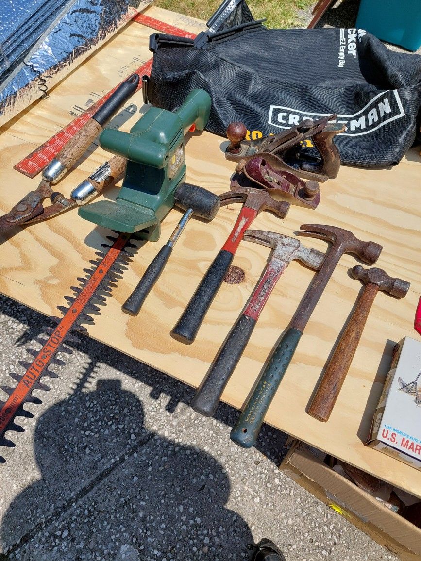 Tools: Hammers,sanders, T Square, hedge Trimmer, Clipping Shears
