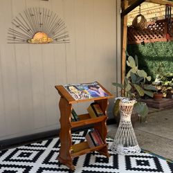 vintage Rolling Reading Table with built in Bookshelf. 