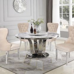5 PCS Dijon Collection Genuine Marble table top Dining set-lazy Susan-available in 3 colors Now 2489.00 Free Delivery 🚚