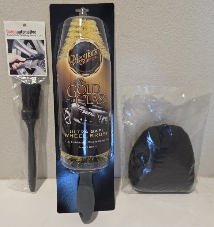 NEW Meguiar's Ultra-Safe Wheel Brush + Lake Country Lambswool Wheel Mitt + Wheel Woolies Boar's Hair Detailing Brush - Auto Detailing Supplies - 👇