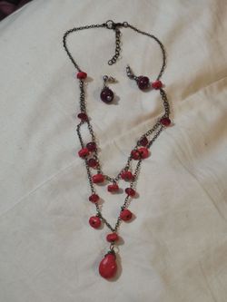 Vintage Red Coral Necklace/Earring Set