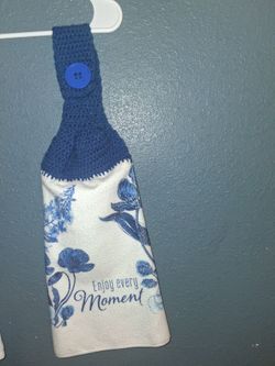Crochet Top Hanging Kitchen Towel Blue Floral