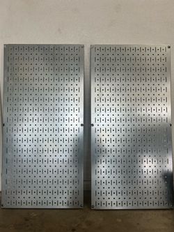 Steel peg board wall control 2 pieces 32” x 32” overall