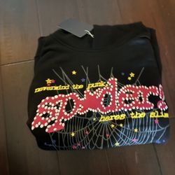 Black And Pink Sp5der Hoodie Small