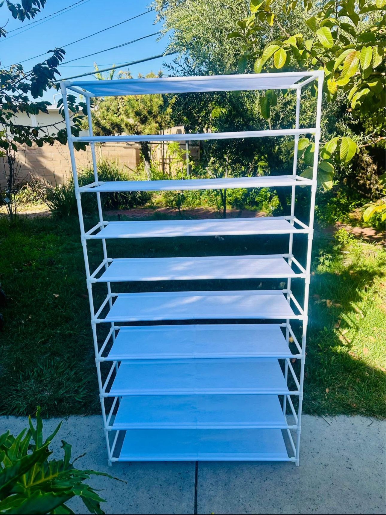 10 Tier Shoes Clothing Rack Shelves Closet Organizer Lightweight Size Length 33", Width 12", Height 62" New Condition Assembled