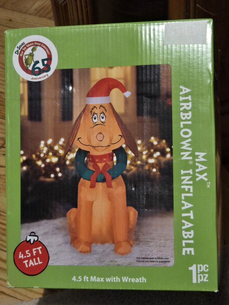 Dr. Seuss Max Inflatable With Wreath Airblown 4.5 FT Tall LED Lights 