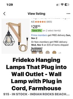 Frideko Hanging Lamps That Plug into Wall Outlet - Wall Lamp with Plug in Cord, Farmhouse 
