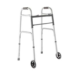 Medline Two-Button Folding Walker, 5 Inch Wheels