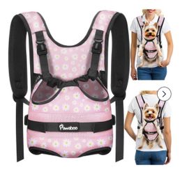 Pawaboo Pet Carrier Backpack Adjustable Front Legs Out Dog Cat Bag Pink Daisy