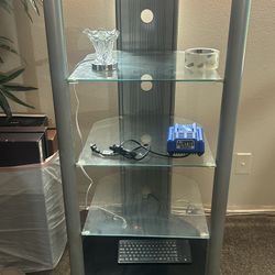 multi-shelf glass and metal display unit
