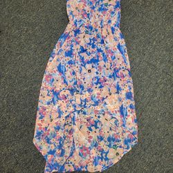 Jrs Lg Candies pink/blue floral spaghetti strap flowing dress Lot M