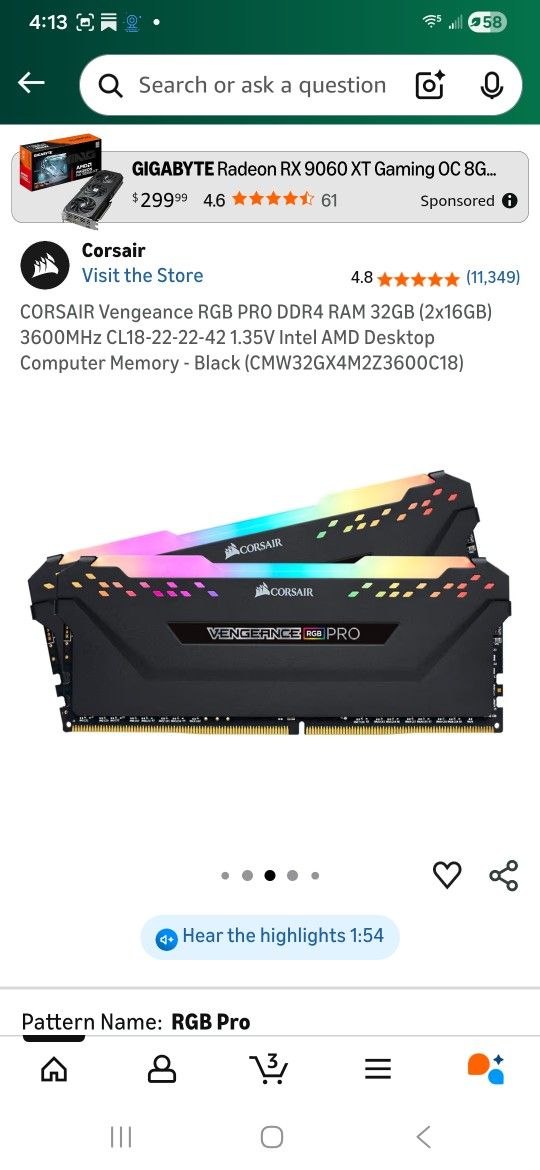 Corsair DDR4-3600MHZ RAM