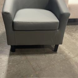 KS #081703 Small Barrel Chair Faux Leather Club Chair Accent Arm Chair Modern Style Tub Chair for Living Room Bed Room Gray#592096