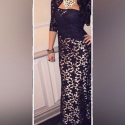 Jovani Black & Nude Strapless Silk Lace Formal Dress - Size 10