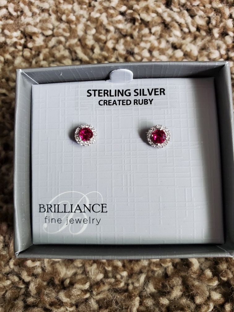 Sterling silver and ruby earrings