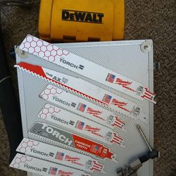 New Milwaukee Sawzall Blades Torch Axe, Kentool Lug Wrench, Stanley Husky Hammers, And Dewalt Drill Bit Set