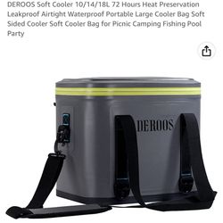DEROOS Soft Cooler 10/14/18L 72 Hours Heat Preservation Leakproof Airtight Waterproof Portable Large Cooler Bag Soft Sided Cooler Soft Cooler Bag for 