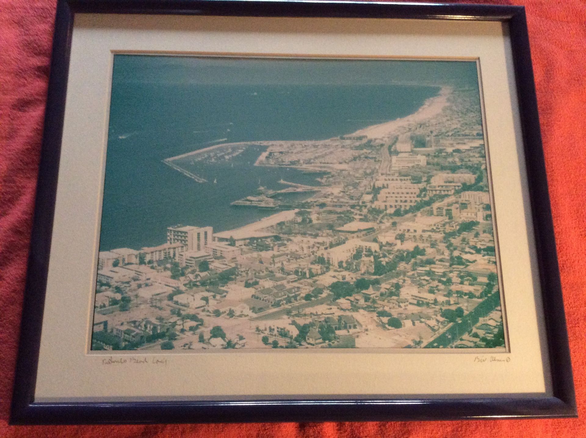 BILL ALNES REDONDO BEACH AERIAL VIEW FRAMED SIGNED RARE PHOTOGRAPH 1980'S