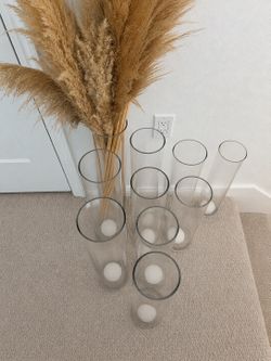 Set of 8 Tall Glass Cylinder Vases – Wedding/Event/Home Decor