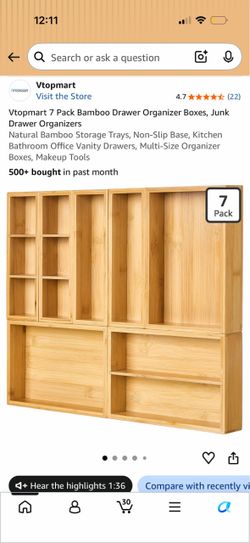 7 Pack Bamboo Drawer Organizer Boxes
