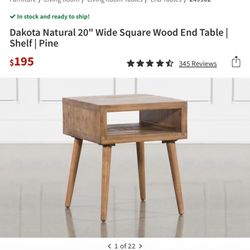 Dakota Natural 20" Wide Square Wood End Table | Shelf | Pine set of two will not sell sep. 