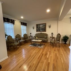 Elegant Formal Living Room Set – Sofa, Chairs, Marble-Top Tables – Excellent Condition
