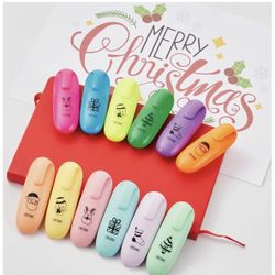 12 pieces Kawaii School Supplies Assorted Colors Cute Mini Highlighters Christmas Design Gift Highlighter Marker Pen