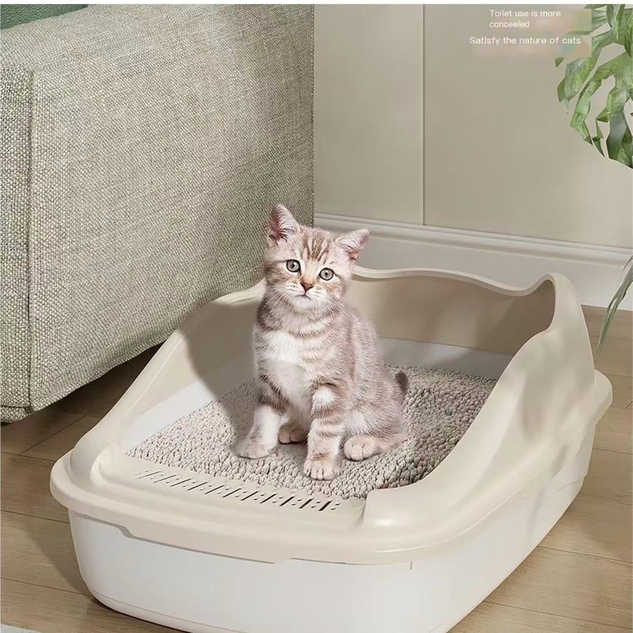 Cat Litter Box Semi-Enclosed Large Cat Litter Box Thickened Anti-Splash Cat Litter Box Removable Litter Box Easy to Clean (Color : White, Size : B)