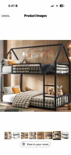 Black metal frame twin over twin bunk bed