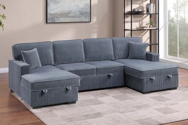 Sectional sofa Convertible bed w Double Storage Chaise Dark Grey Corduroy fabric, New Especial price 