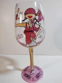 95 and Sunny "Fight Like a Girl" Wine Glass Hand Painted Breast Cancer Survivor Gift