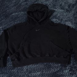 Nike Phoenix Fleece Oversized Crop Center Swoosh Black Hoodie Womens Size M