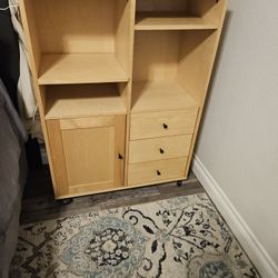 Wood Shelf With Drawers And Cabinet