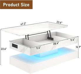 🥨chartustriable 47.2" Large Lift Top Coffee Table, Modern LED High Glossy Coffee Table with Storage for Living Room, Lift Up Living Room Center Table