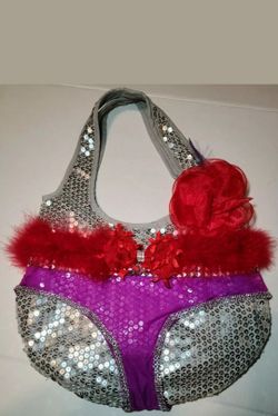 One of a Kind Homemade Stylish Silver Fully Sequined Purse Purple Red